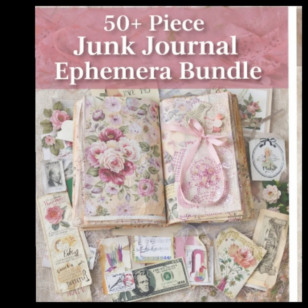 Cottagecore Floral Junk Journal Starter Kit Bundle 50+ Pieces Ephemera Stickers